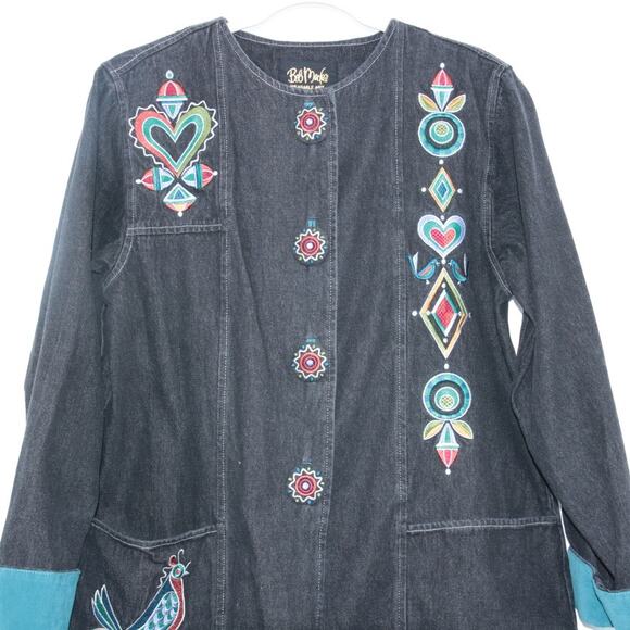 Bob Mackie Wearable Art Vintage Embroidered Black Denim Jacket Small Maximalist - Picture 7 of 11